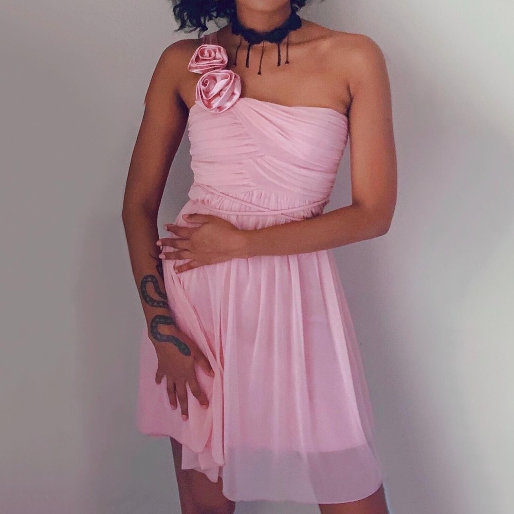 City Triangles Blush pink roses halter strap dress Sz S